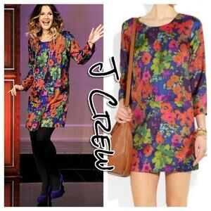 J Crew Jules Ashbury Silk Floral Bright Dress Shift Dress Flowy Womens Size 0